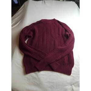 Vintage Structure Mens XL Burgundy Cable Knit Sweater Ramie Cotton Crewneck